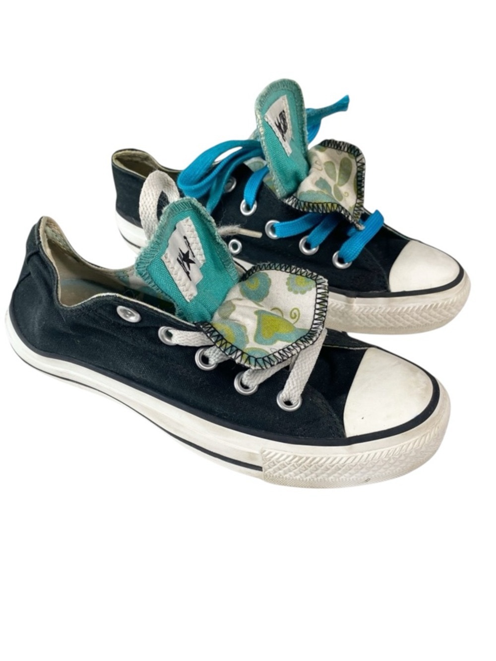 Converse ™️✪ Chuck Ox Double Tongue Sneakers ✪ Paisley Print Lining ✪ Black Teal - Picture 6 of 16